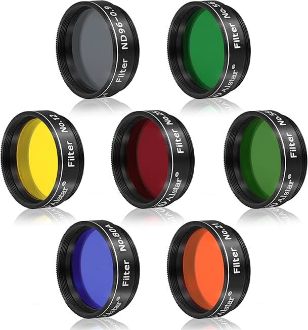 Set of 7 1.25-Inch Telescope Filters for Planetary Observation