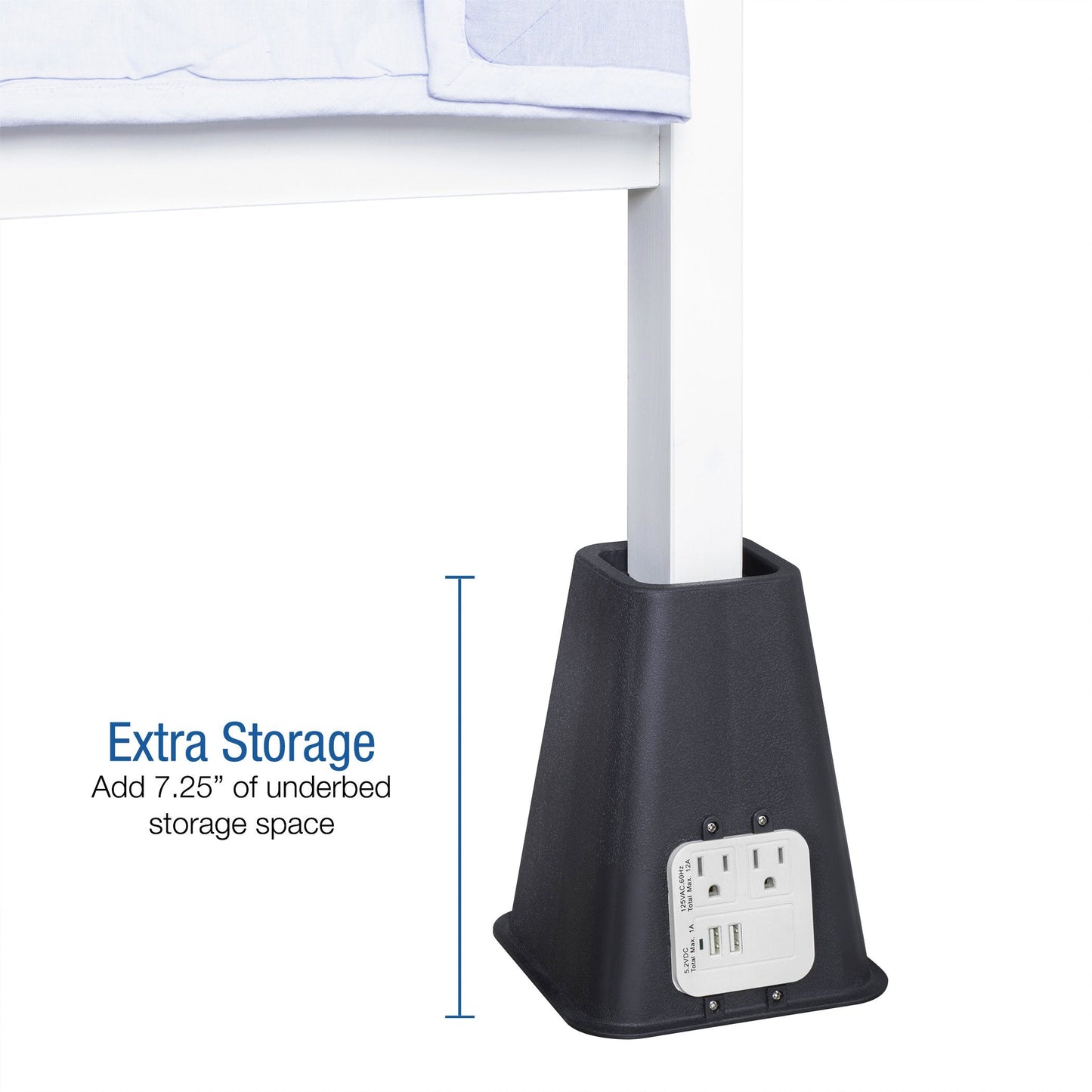 Homewares Bed Risers with USB Ports and Outlets  7.25 Inch Furniture Riser Bed Lifts, Heavy Duty Set of 4 Bed, Desk and Furniture Risers, Black.