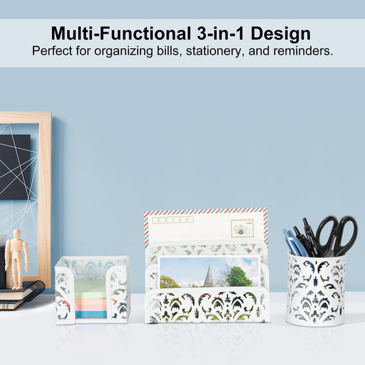 3-Piece Desk Organizer Set with Pen Holder and Mail Sorter