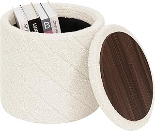 Round foldable storage ottoman for living room and bedroom