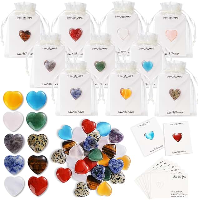 40 Heart-Shaped Crystal Keepsake Gifts with Cards and Bags