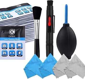 Complete Camera Lens Cleaning Kit with Blower, Brush, Pen, Tissues, and Cloths