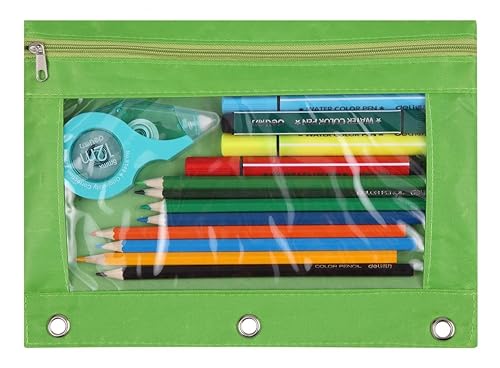 Green 3-Ring Pencil Pouch with Clear Window