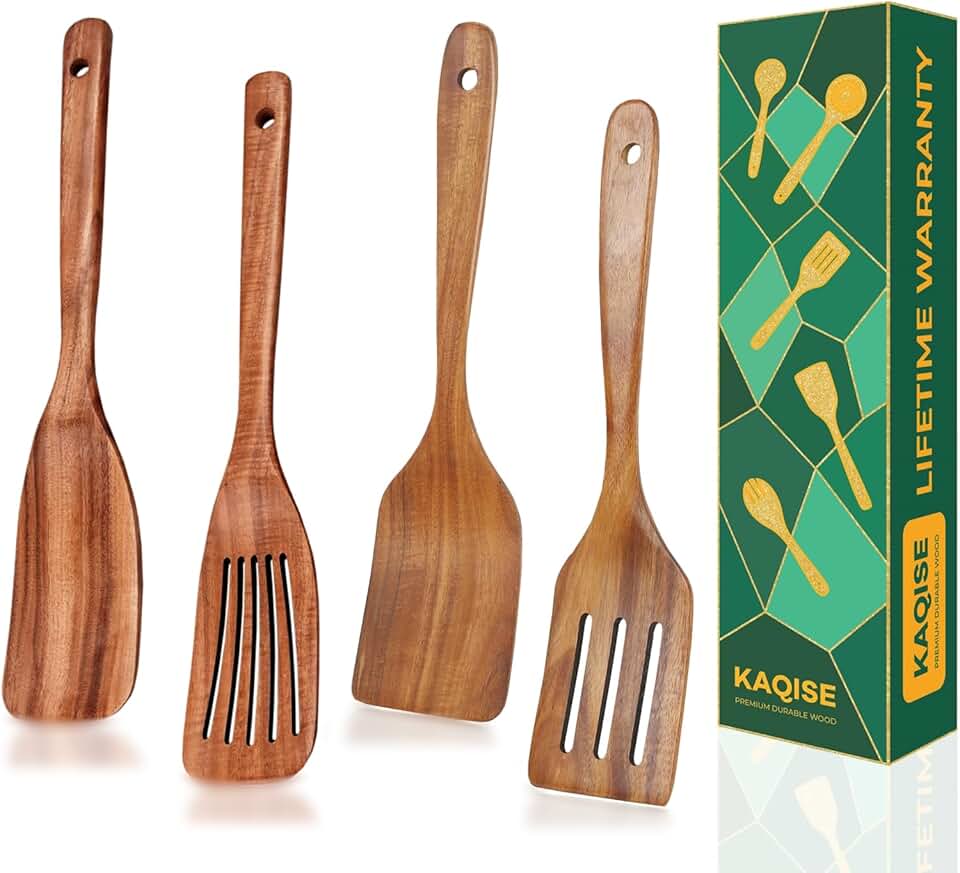 Set of four wooden spatulas for cooking and serving
