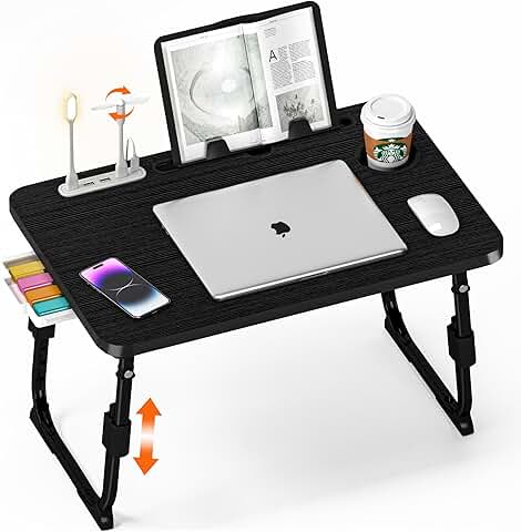 Adjustable Bed Laptop Desk with Storage and Cup Holder