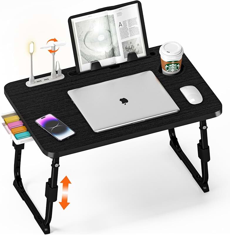 Adjustable Bed Laptop Desk with Storage and Cup Holder