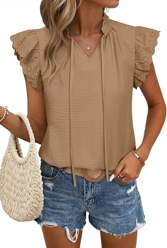 Women's Casual Summer V-Neck Ruffle Short Sleeve Tops