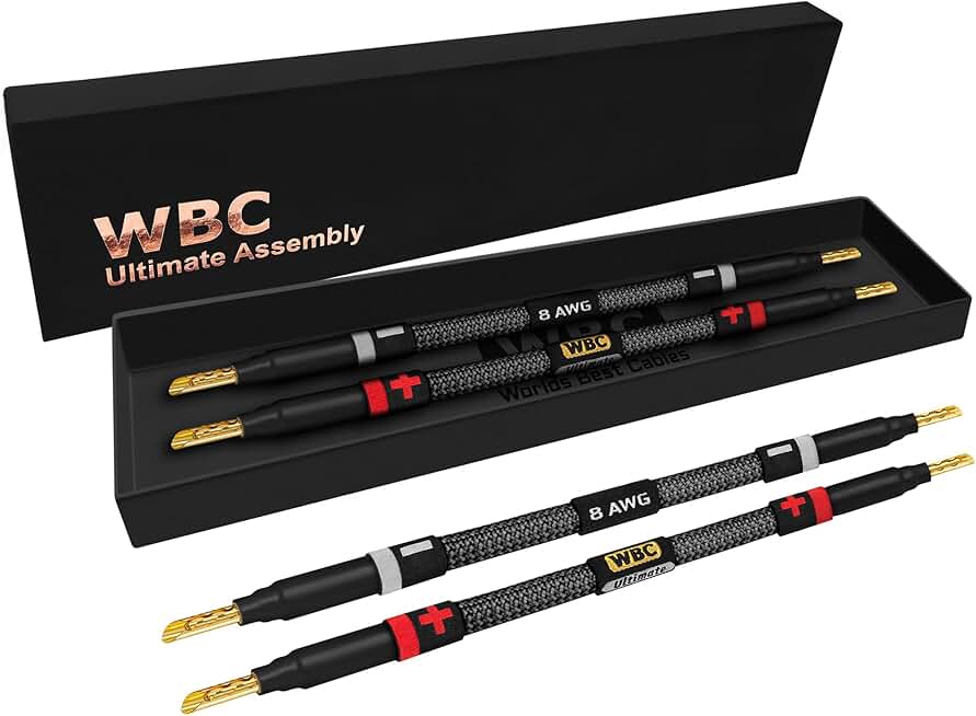 Premium 8 Inch 8 AWG OFC Speaker Jumper Cables (4 Pack)