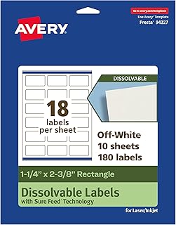 Dissolvable Rectangle Labels, Matte White, 1-1/4" x 2-3/8"