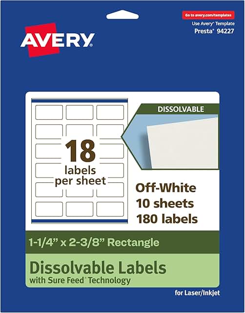 Dissolvable Rectangle Labels, Matte White, 1-1/4" x 2-3/8"