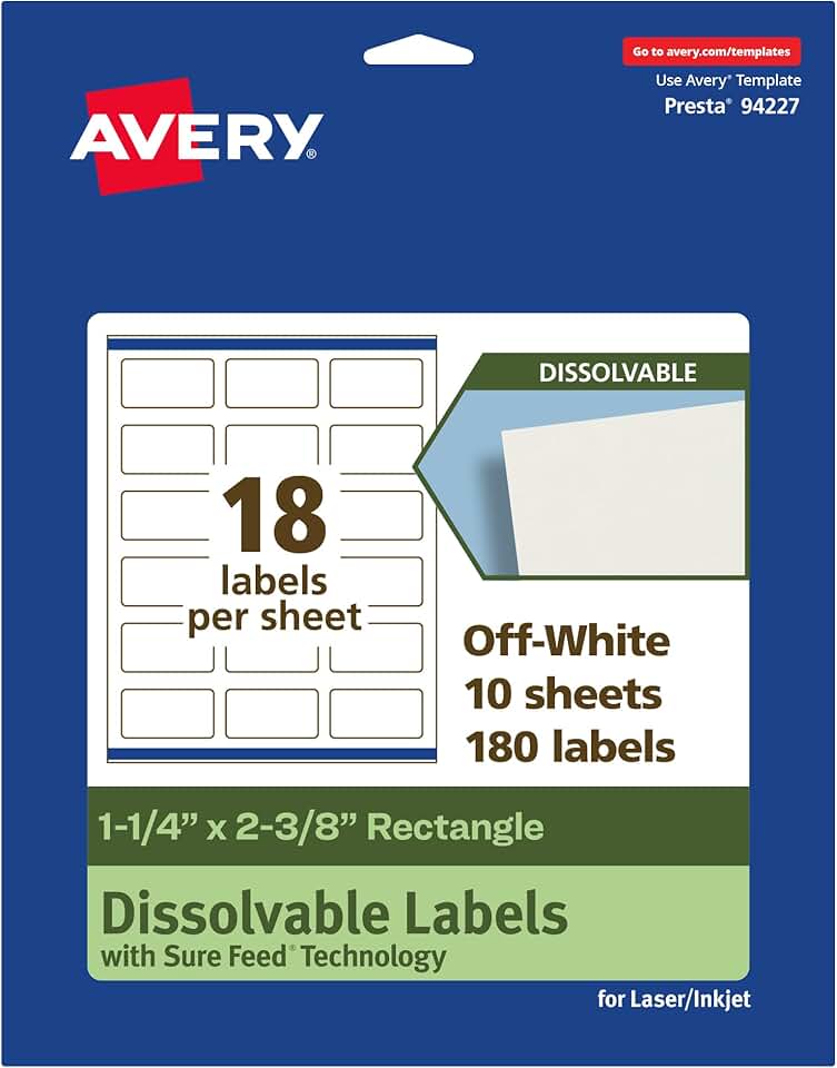 Dissolvable Rectangle Labels, Matte White, 1-1/4" x 2-3/8"
