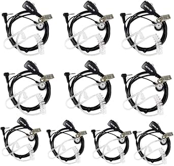 Acoustic Tube Earpiece with Mic for Walkie Talkies (10 Pack)