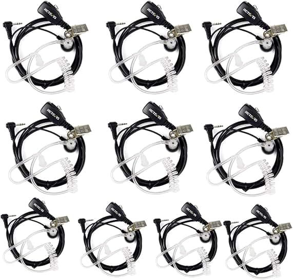 Acoustic Tube Earpiece with Mic for Walkie Talkies (10 Pack)
