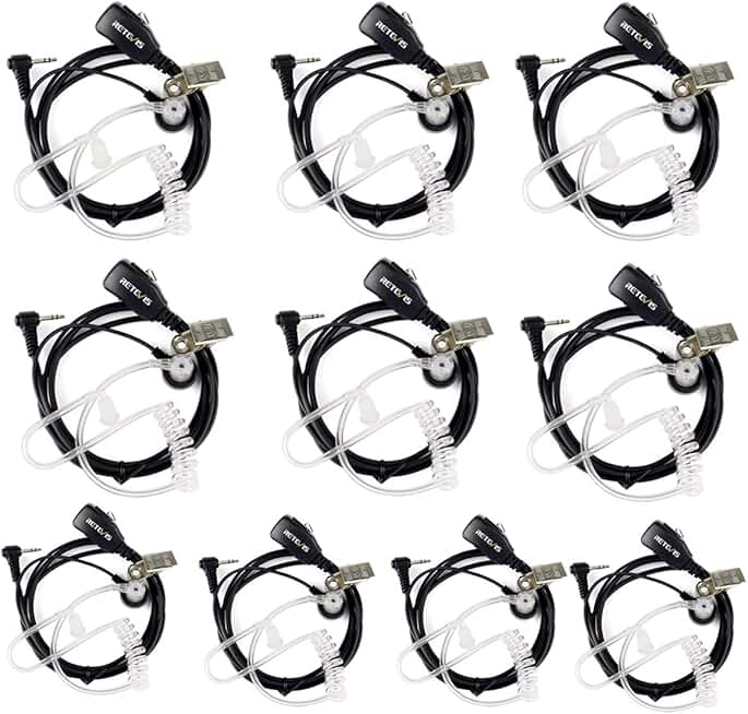 Acoustic Tube Earpiece with Mic for Walkie Talkies (10 Pack)