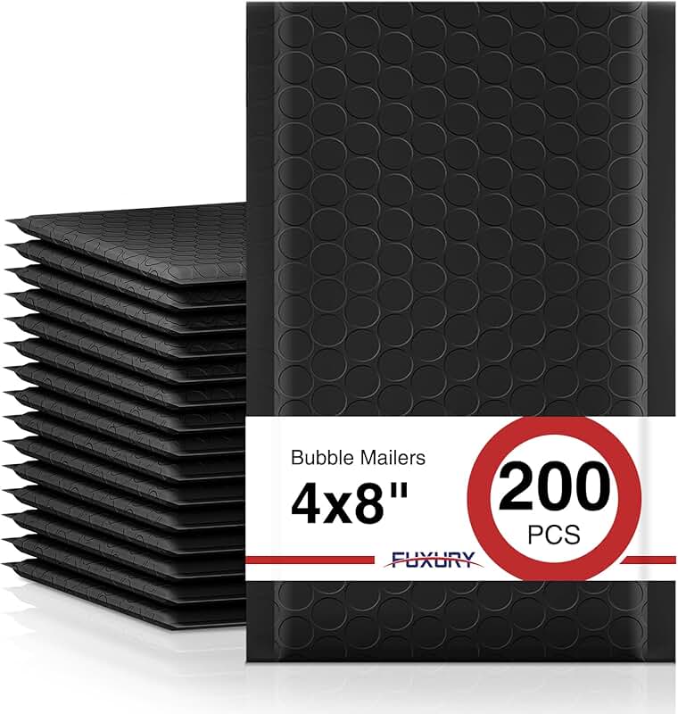 Black Bubble Mailers, 4x8 inches, 200 pack