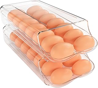 Egg Holder for Fridge, Stackable Clear Plastic Dispenser, 2 Pack