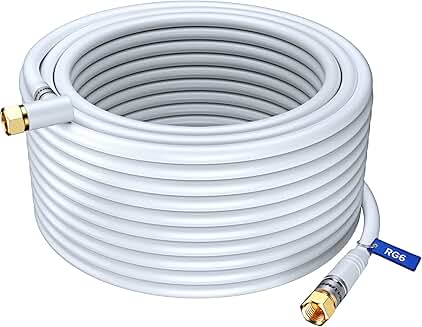 200ft White RG6 Coaxial Cable with 90-Degree Connector