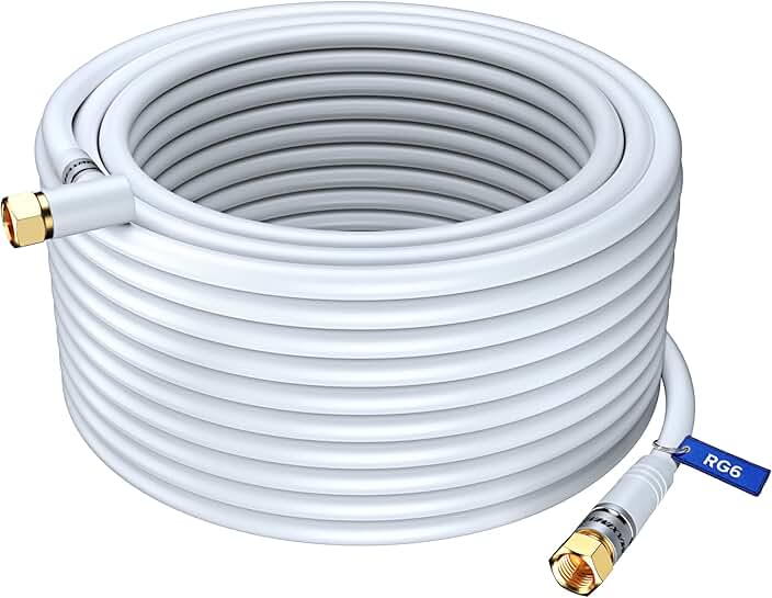 200ft White RG6 Coaxial Cable with 90-Degree Connector