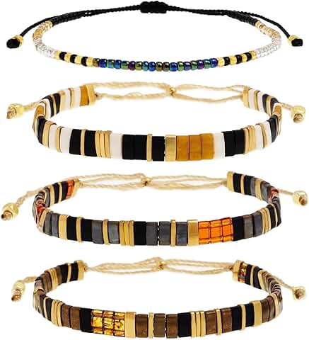 Colorful Handmade Flat Beads Stack Bracelets for Women
