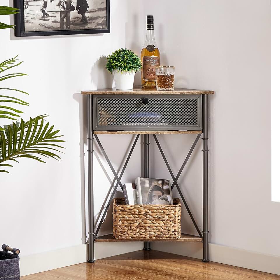 Corner table with flip door and storage shelves