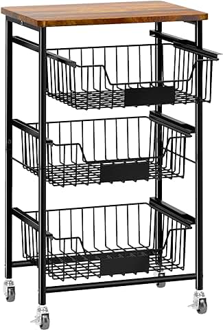 Small 4-Tier Kitchen Storage Cart with Wheels and Baskets