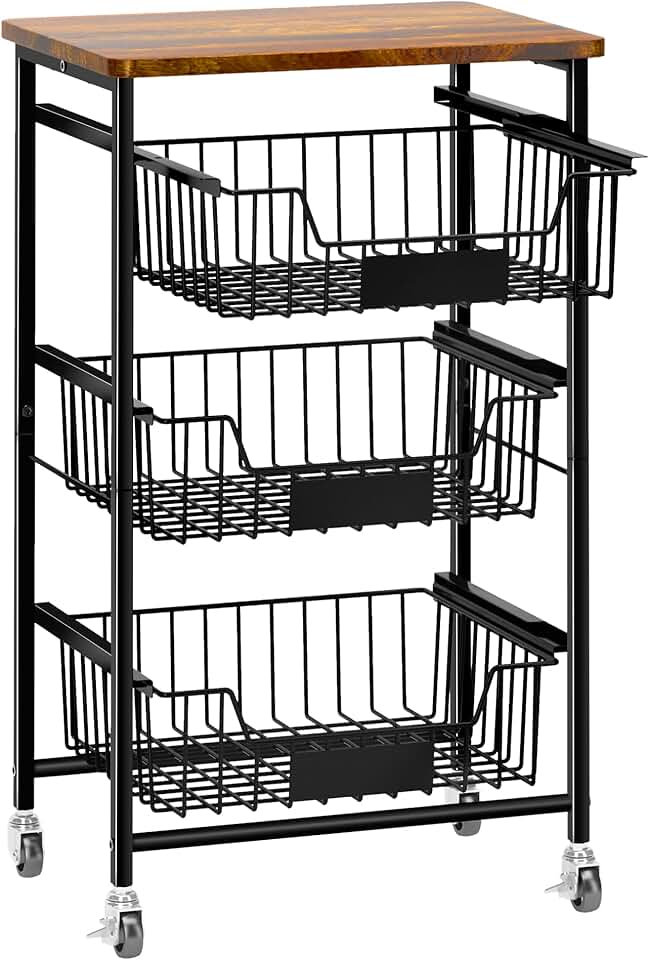 Small 4-Tier Kitchen Storage Cart with Wheels and Baskets