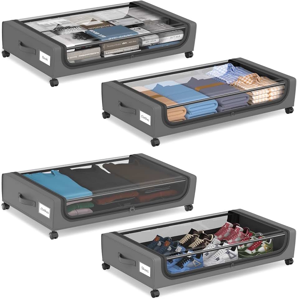 Large Under Bed Storage Containers with Wheels, 4 Pack