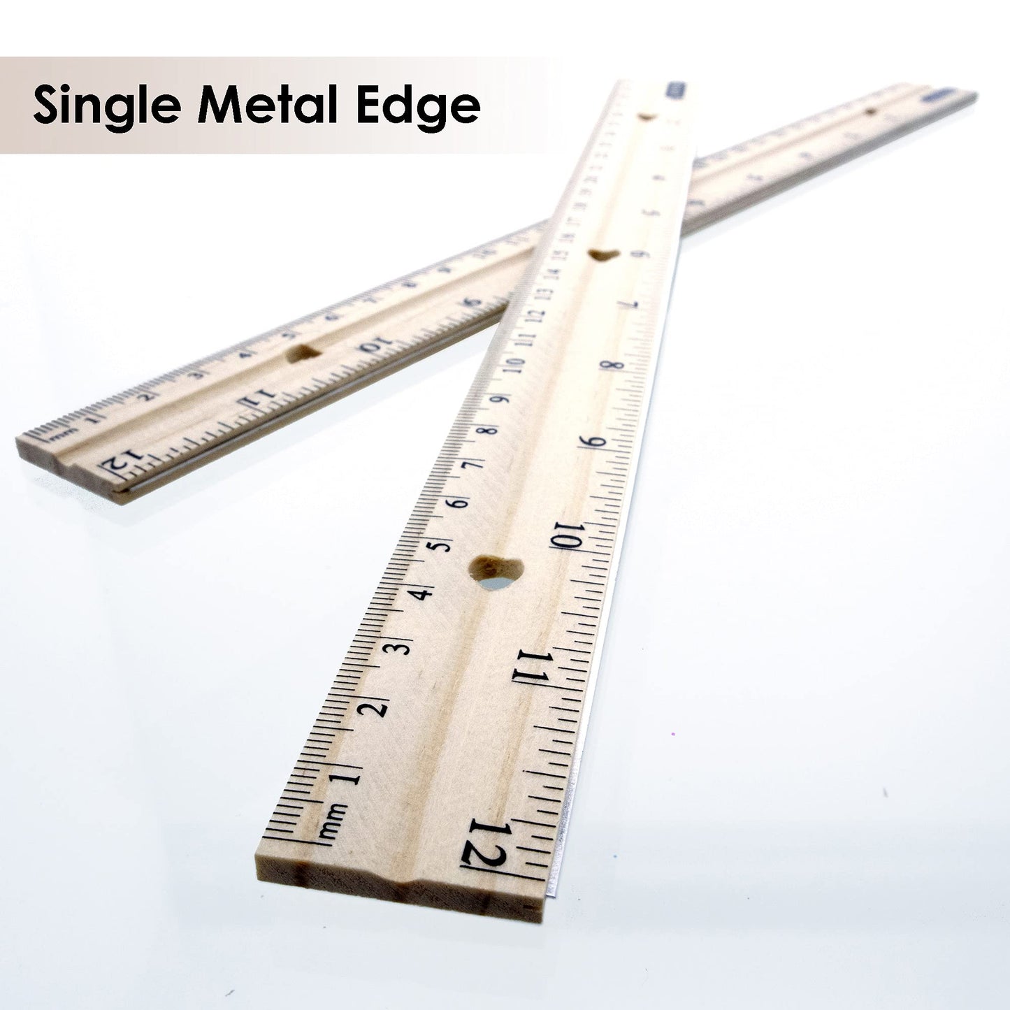 Wooden 12-inch Ruler with Metal Edge, Pack of 3