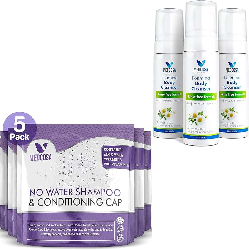 Five No Water Shampoo Caps and Three Foaming Body Cleansers Bundle