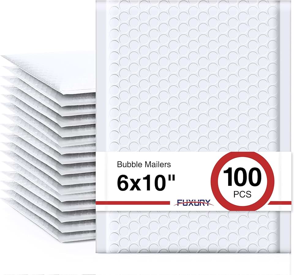 White 6x10" Bubble Mailers, 100 Pack