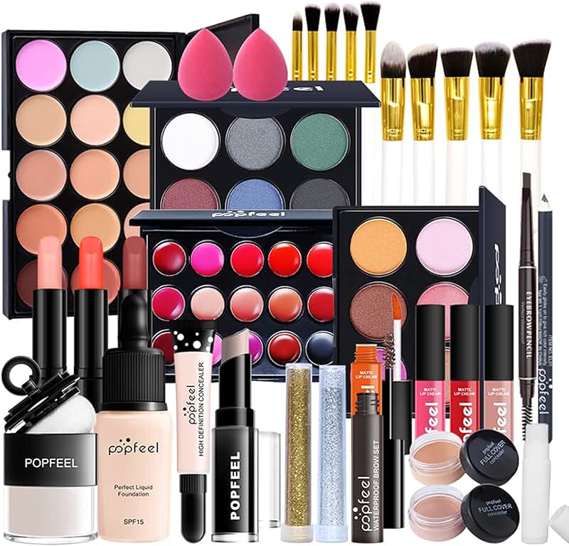 Professional Makeup Kit with Foundation, Eye Shadow, Lipstick, and Brushes