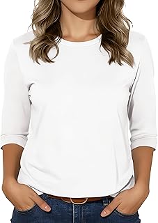 Casual 3/4 Sleeve Crew Neck Tops for Women