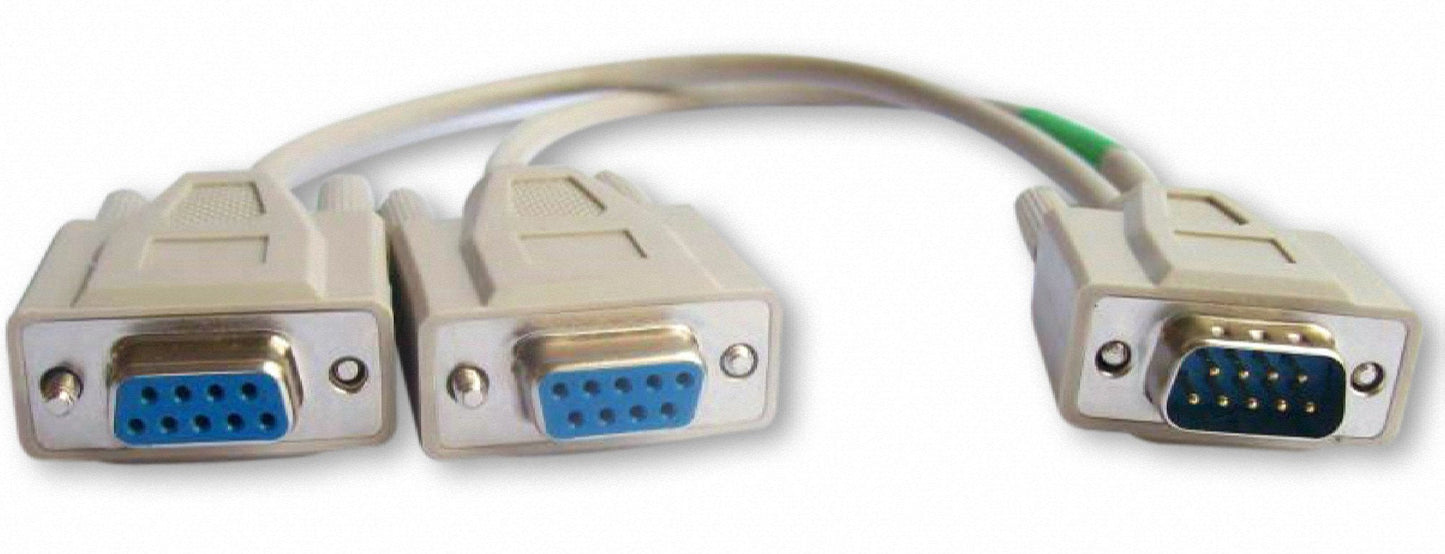 1 Foot DB9 9 Pin Serial Port Y Cable 1 Male / 2 Female RS232