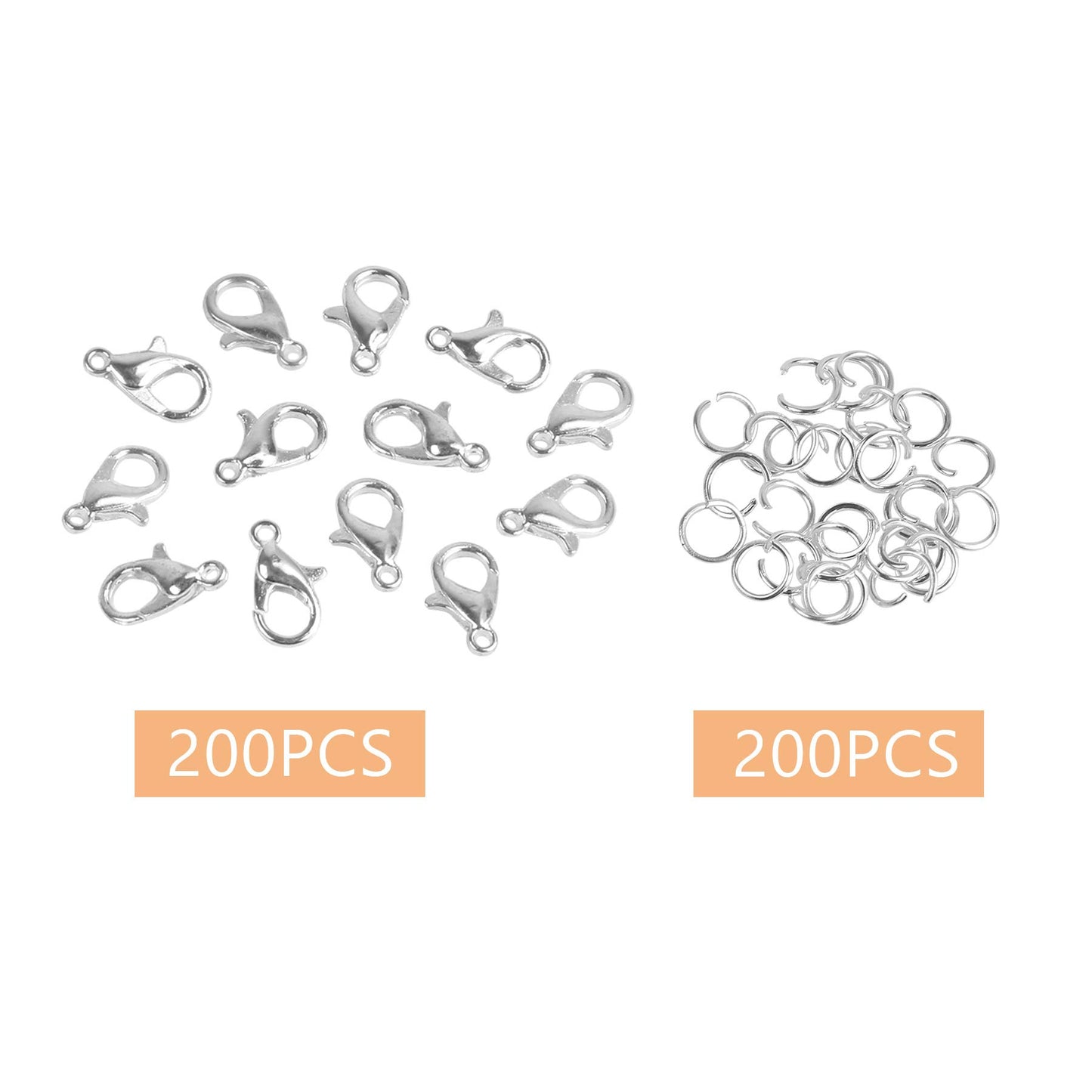 400PCS Silver Lobster Claw Clasps and Jump Rings for Jewelry Making