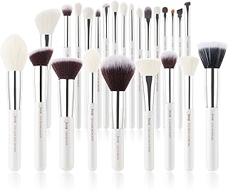 25-Piece Professional Makeup Brush Set in Pearl White and Silver