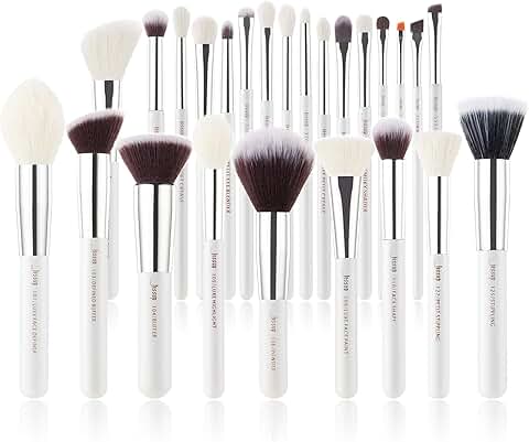 25-Piece Professional Makeup Brush Set in Pearl White and Silver