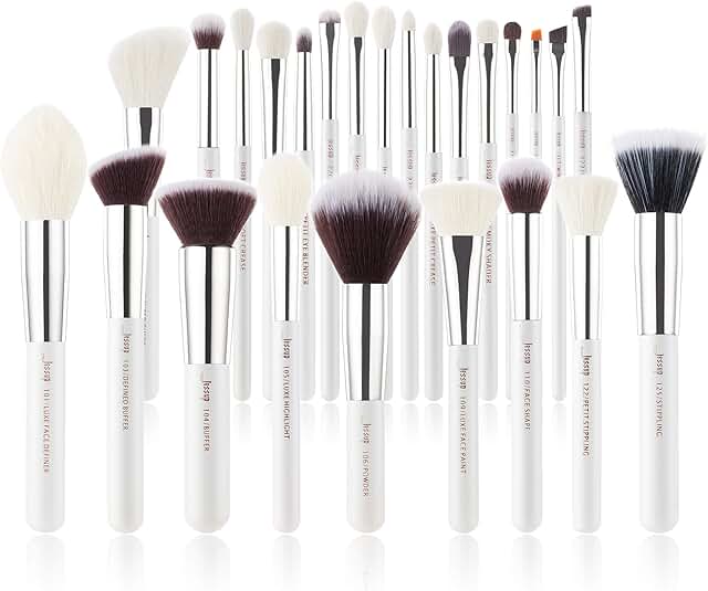 25-Piece Professional Makeup Brush Set in Pearl White and Silver