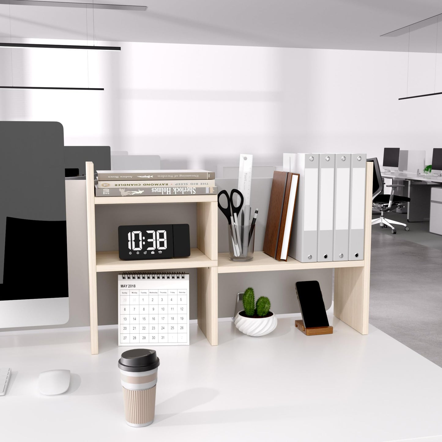 Adjustable White Wood Desktop Organizer, 5 Units