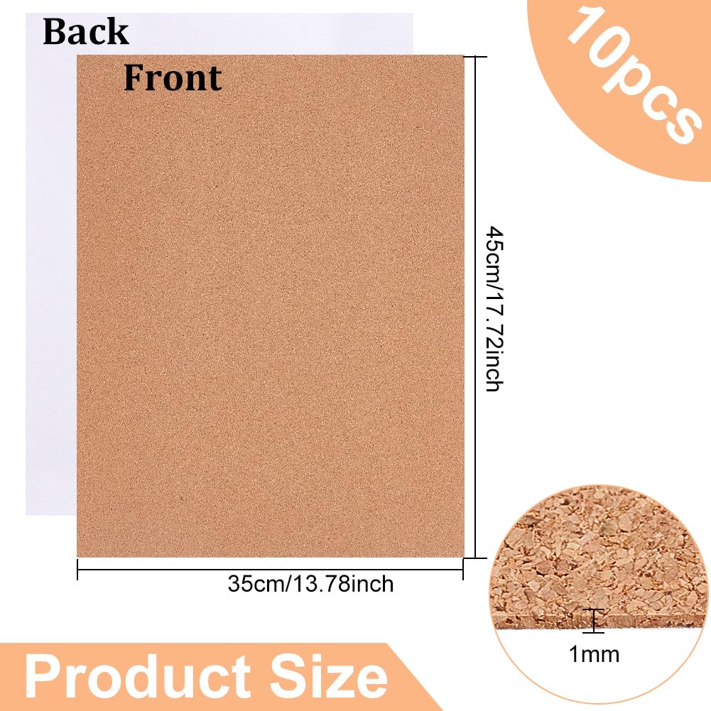 10 Pack Self-Adhesive Cork Sheets 1mm Thick