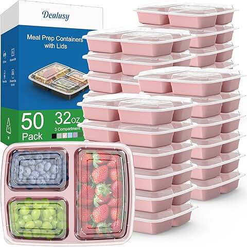 50 Pack 32 oz Reusable Meal Prep Containers with Lids