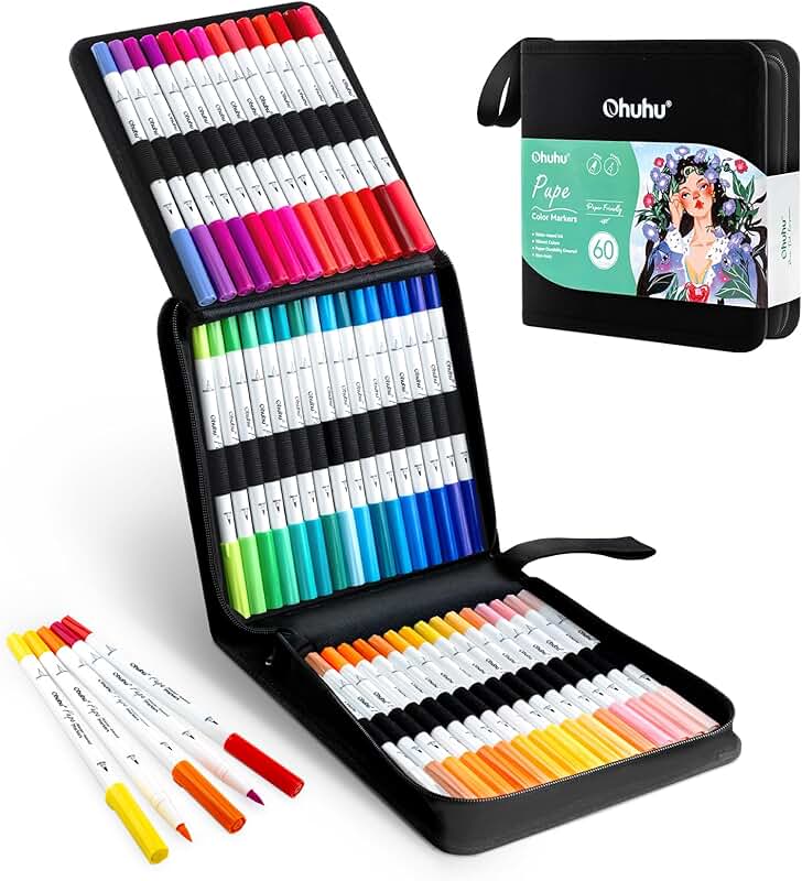 Water-based dual brush markers for coloring and calligraphy