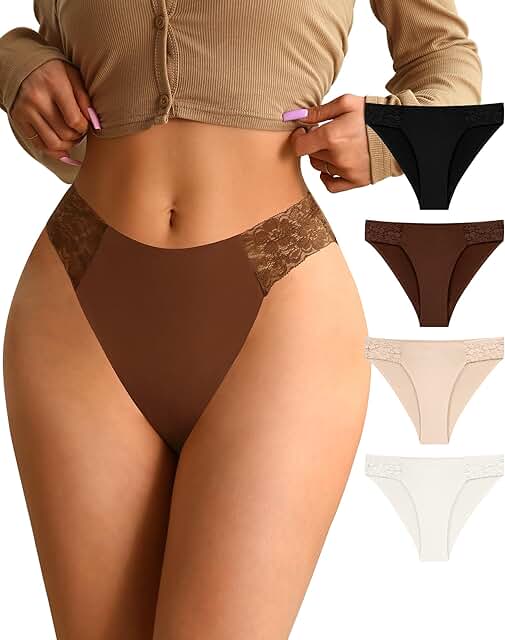 High Waist Seamless Lace No Show Panties, 10 Pack