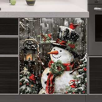 Christmas Snowman and Bird Magnet Cover for Dishwasher