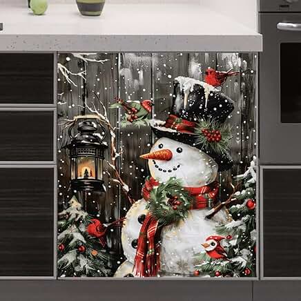 Christmas Snowman and Bird Magnet Cover for Dishwasher