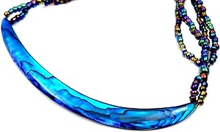 Handmade Crescent Abalone Necklace with Rainbow Beads