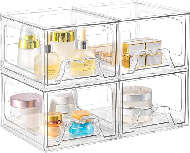 Set of four clear acrylic makeup and storage organizers