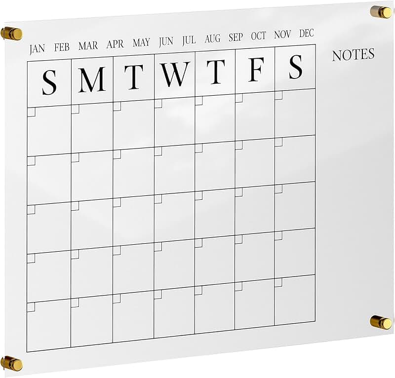 Acrylic Wall Calendar with Notes and Marker, 24x18