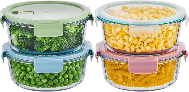 Set of 8 Round Glass Food Storage Containers with Lids