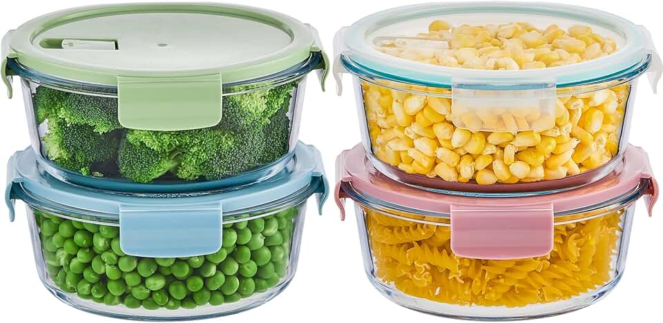 Set of 8 Round Glass Food Storage Containers with Lids