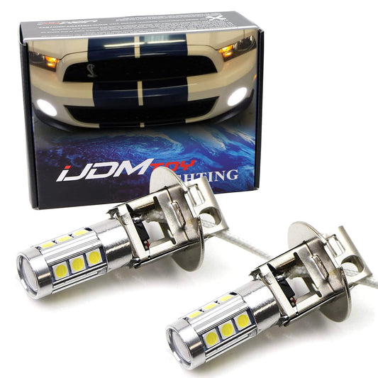 (2) 6500K Xenon White 13-SMD H3 LED Replacement Bulbs Compatible With Car Fog Lights Driving Lamps